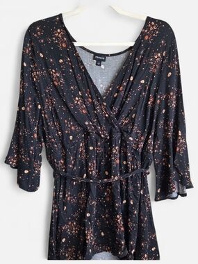 Torrid Black & Orange Skull Baby Doll Flair Sleeve Blouse Tie Back Whimsygoth